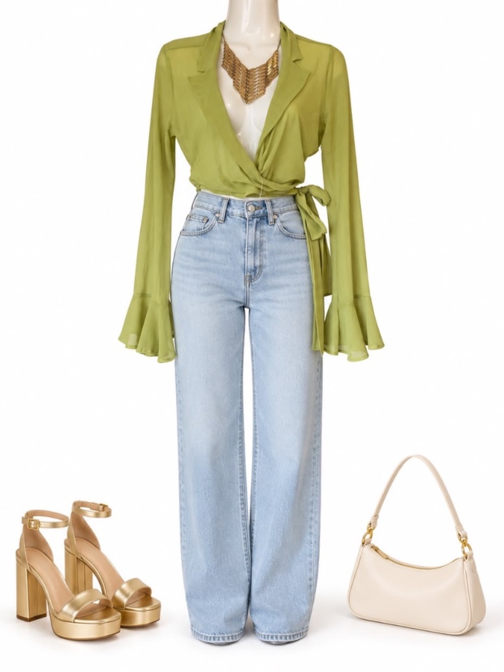 Oh Polly Swim Green Mesh Wrap Blouse Cover Up M NWT